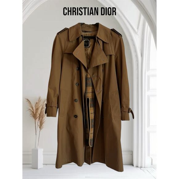 Vintage Christian Dior 80's Era Brown Trench Coat w/Detachable Wool Liner 38R - Picture 1 of 16
